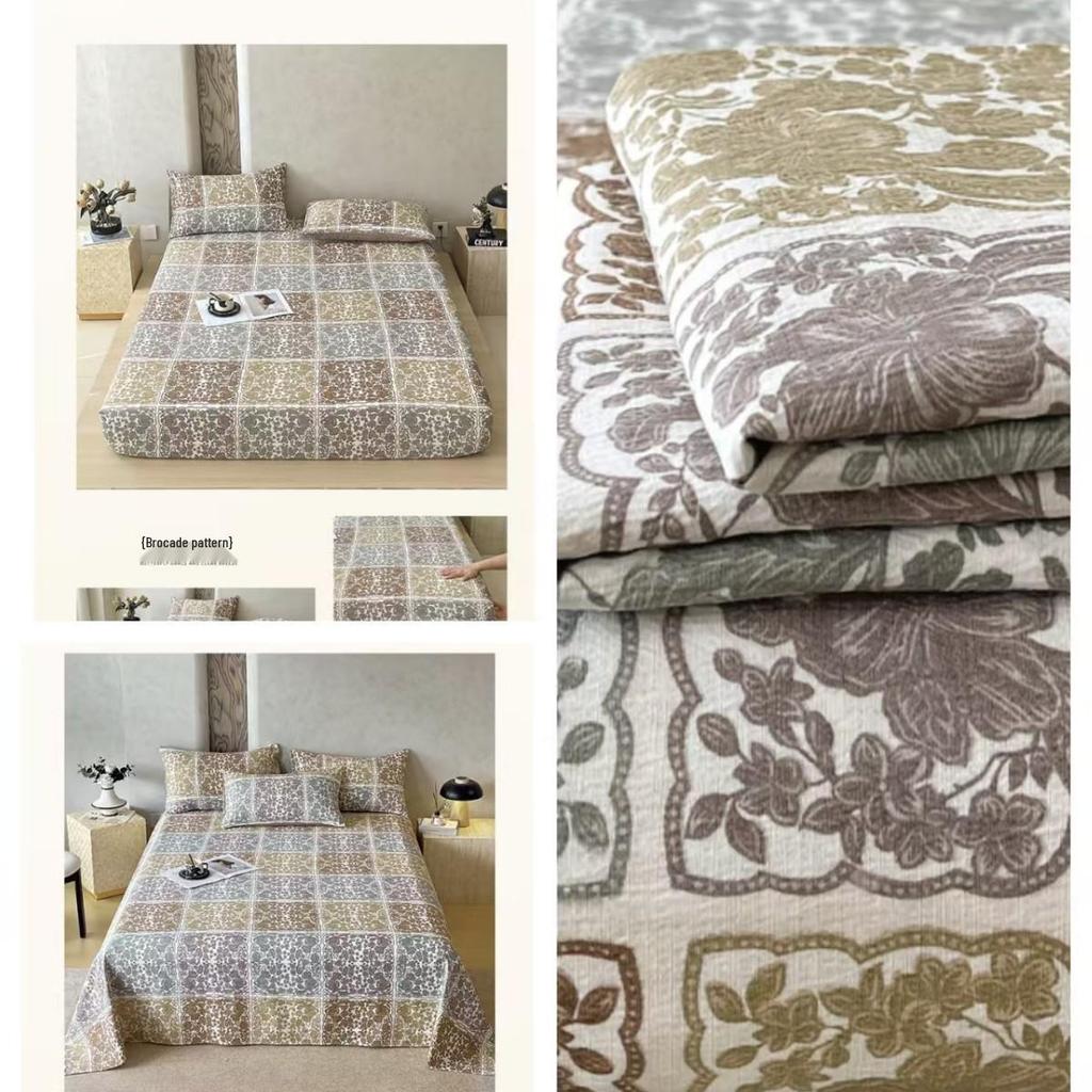 Retro-Stil Rutschfeste Weiche Leinen-Baumwolle Spannbettlaken, Doppellagige Crinkle-Gaze, Schrumpffrei, Atmungsaktiv, Verdickte Tagesdecke R