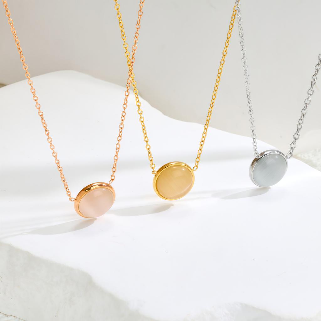 Niche Style Opal Pendant Necklace Rose Gold Titanium Steel Necklace Sweet Temperament Necklace