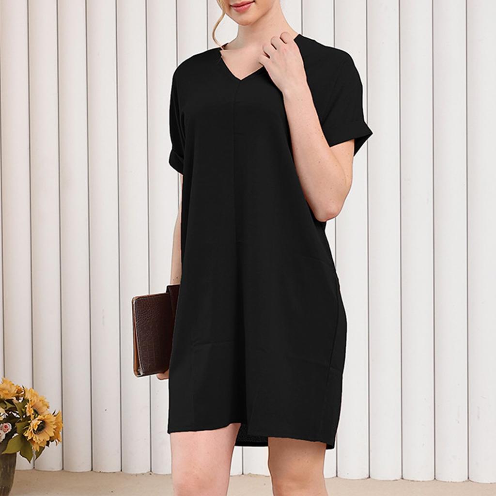 Summer Fashion Women's Color H-shaped Loose Casual V-neck Short Sleeve