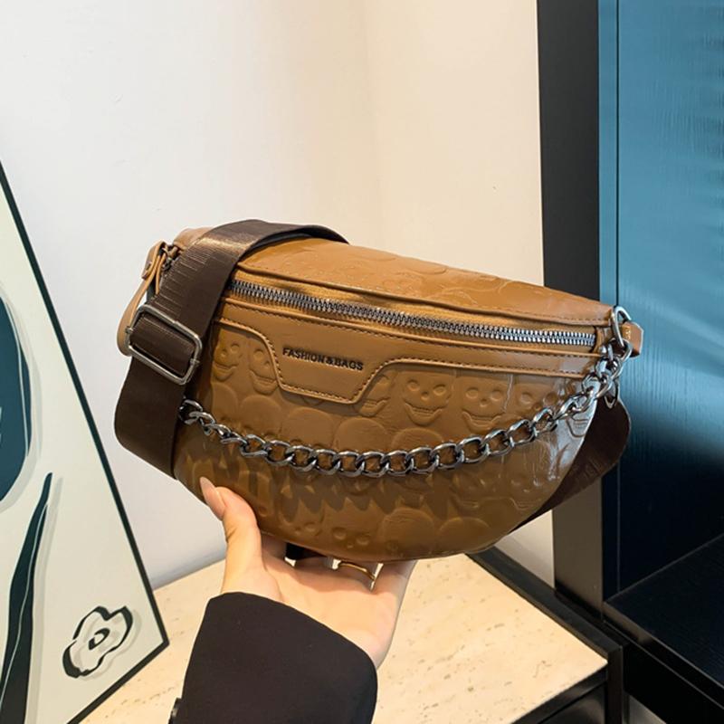 Crocodile Pattern Chain Chest Bag for Women PU Leather Casual Fanny Pack Waist Bag Shoulder Bags Crossbody Bag