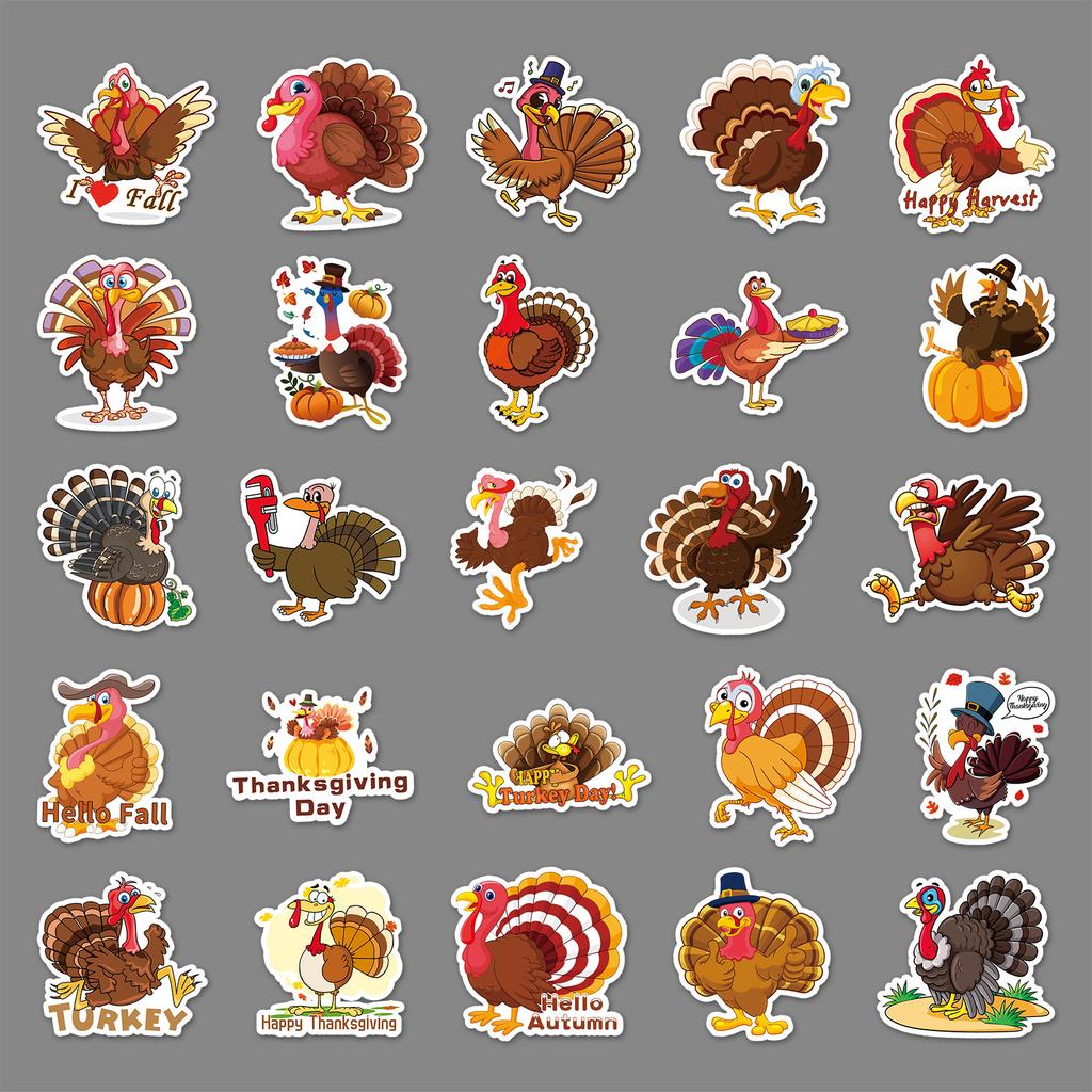 50 Turkey Doodle Personality Cartoon Thanksgiving Animal Children DIY Mobile Suitcase Stickers Waterproof