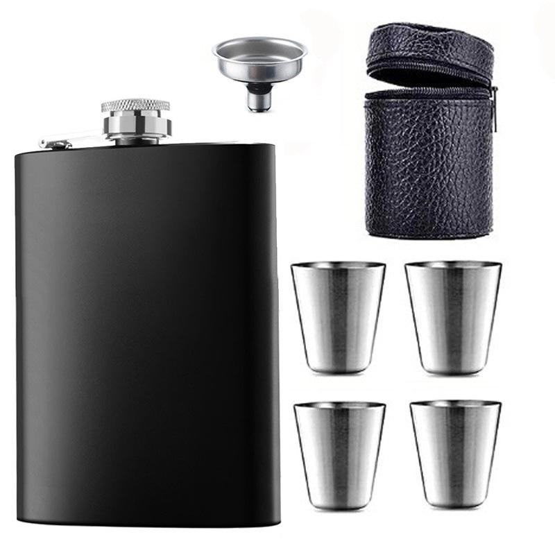 Portable Stainless Steel Leather-Covered Wine Flask for Outdoor Use