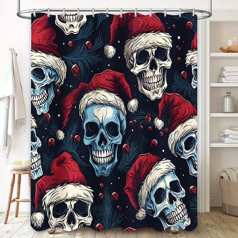 Blue Skulls Xmas Santa Claus Christmas Floral Bath Shower Curtain Waterproof Decorative Rug Mat Kitchen Decoration