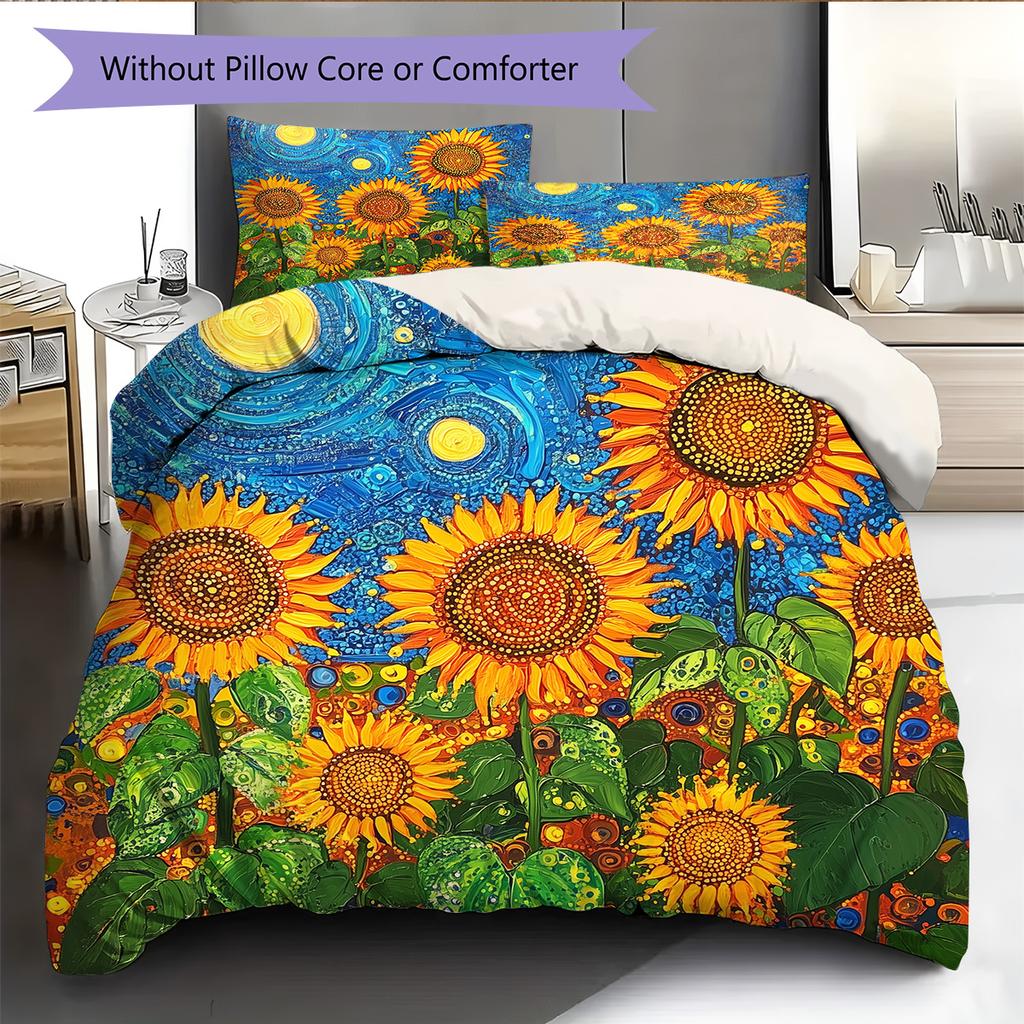Polka Dot Sunflower Pattern Bedding Quilt Set Home Decoration Gift (1 * duvet cover + 2 * pillowcase without core)