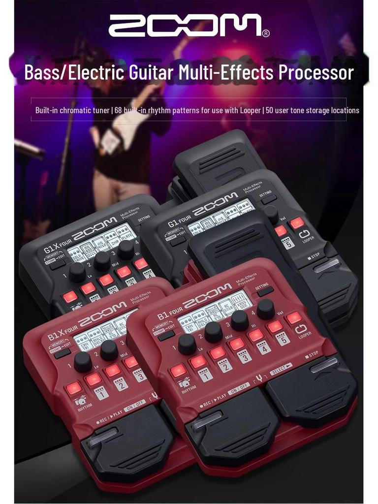 Elektrická kytara a basová efektová jednotka: ZOOM G1 ČTYŘI a G1X ČTYŘI, B1 a B1X ČTYŘI.