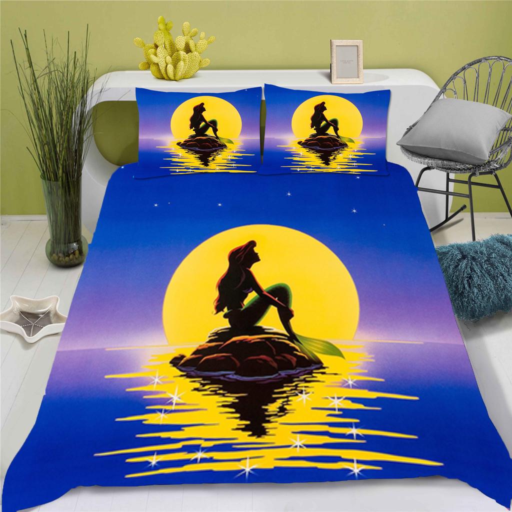 Disney Prinzessin Serie 100% Polyester Bettwäsche Set Bettbezug Für Zuhause 3-teiliges Set 1 Bettdeckenbezug Anime Niedlich Bedruckt Cartoon