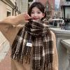 Korean Scarf Winter Women's Atmosphere New Mohair High Sense Thickened Warm Shawl Plaid Scarf