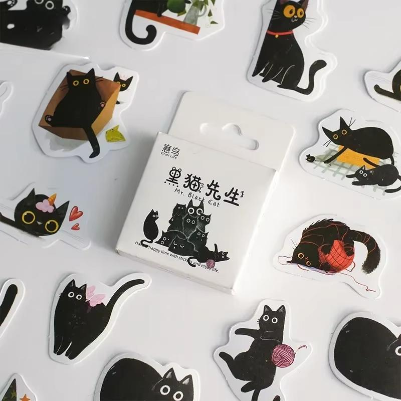 Samolepky Kawaii Black Cat Položky Dekorace Samolepky DIY Handbook Samolepky v krabici Roztomilé samolepky Korejské papírnictví
