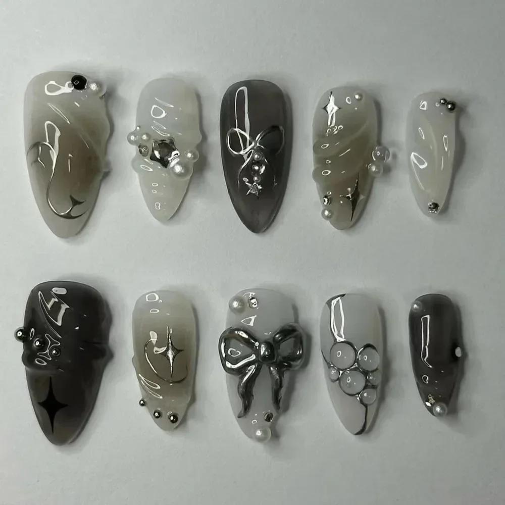 24Pcs Pink Almond False Nails Butterfly Ballet with French Design Wearable Fake Nails Simple Artificial Press On Nails Tips Art