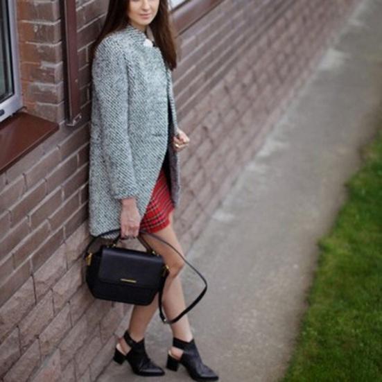 Coat Plaid Single Button Woolen Plaid Coat with Pocket for Daily Life