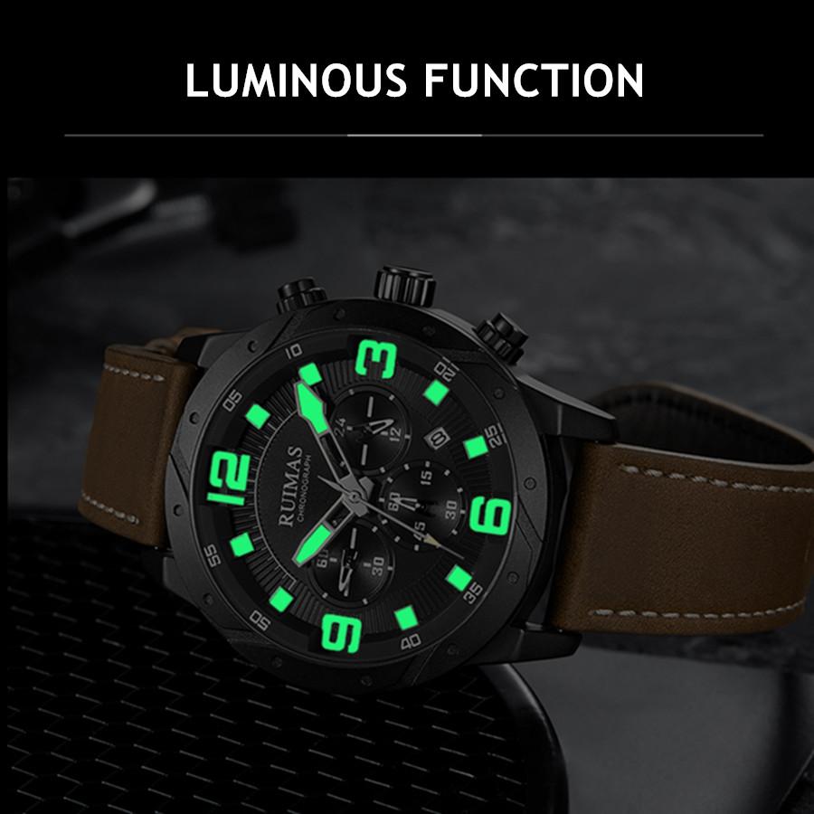 RUIMAS Relogio Masculino Fashion Men Quartz Watch Leather Sport Military Wristwatch Waterproof Clock with Auto Date 595