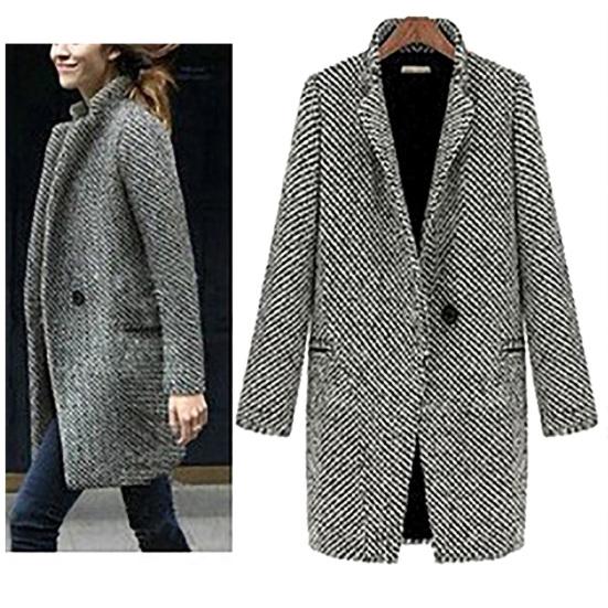 Coat Plaid Single Button Woolen Plaid Coat with Pocket for Daily Life