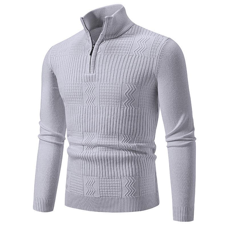 Men S Striped Stand Collar Pullover Knit Sweater Casual Winter Base Layer