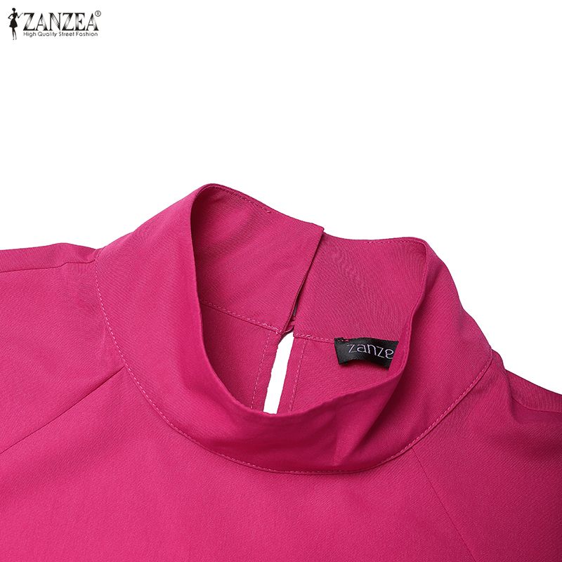 ZANZEA Women Stand Collar Floral Print Splice 3/4 Sleeve Blouse