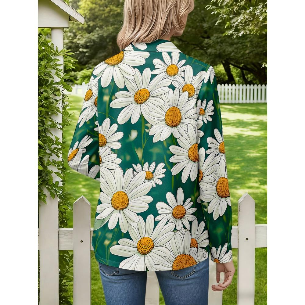 Women's long-sleeved shirt, fresh daisy floral design, comfortable, breathable and skin-friendly