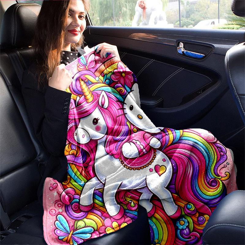 1pc Hello Kitty Riding a Unicorn Cartoon Blanket, Soft Throw for Home Decor, Gift Idea, Living Room, Travel, Camping, Car Blankets, Beach, Office Naps