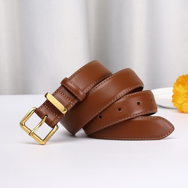Fashion Simple And Versatile Trend Leather First Layer Cowhide Belt Women'S Light Luxury Style High-End Casual Pants Belt Women'S