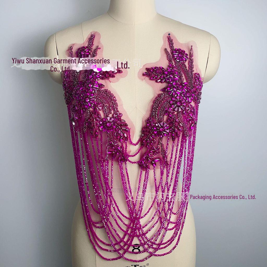 Handmade Beaded Tassel Wedding Dress Shoulder Ornaments with Crystal Diamond Lace Applique