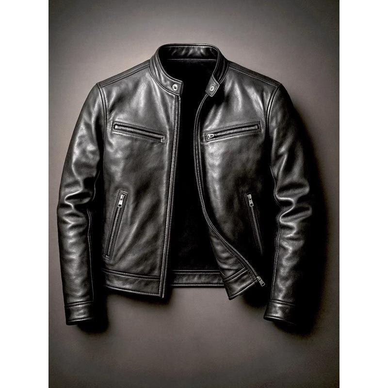 Men's European and American winter locomotive style men's leather jacket fashion slim jacket men's jacket thickened