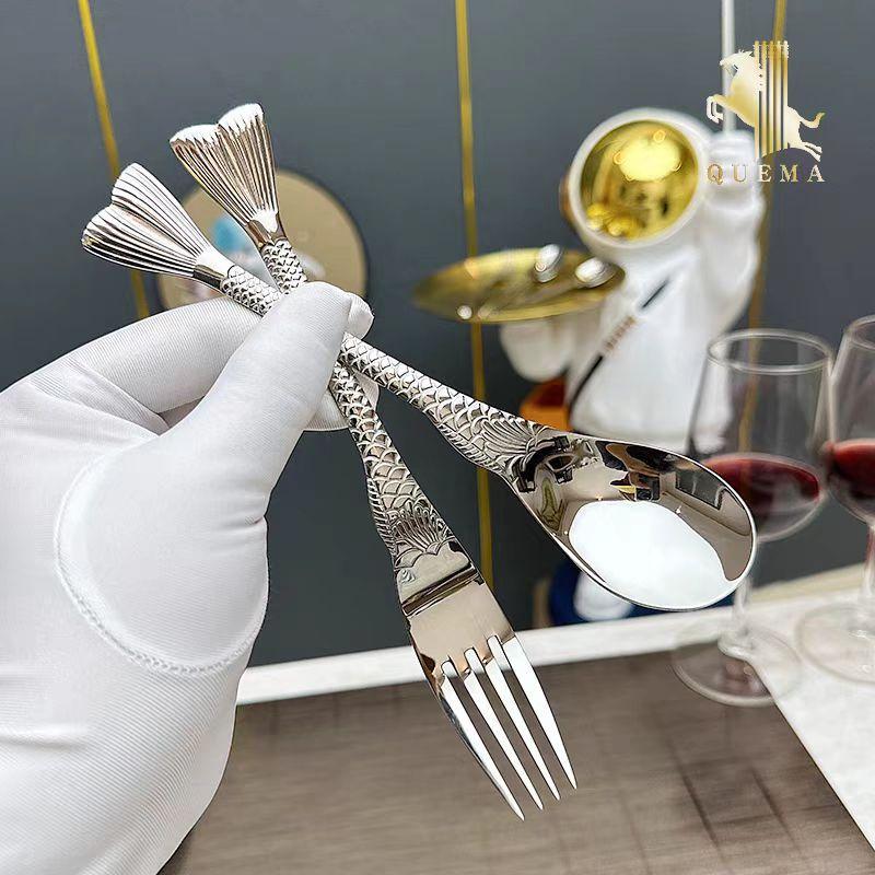 2 ks Nerezová ocel Kreativní Rybí ocas Jídelní lžíce Vidlička Jídelní lžíce Obličej Dětská vidlička Dezertní Ovocná vidlička Sada nádobí