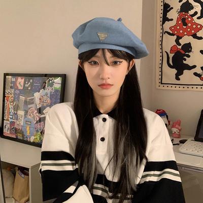 Classic Denim Berets Hat Retro Casual Spring And Summer Shade Painter Cap Korean Alphabet Ins Trendy Blue Beret Women'S Hats