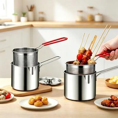 Oil Filtering Pan Deep Fryer Pot Stainless Steel Frying Pan Set  Home Kitchen Cooking