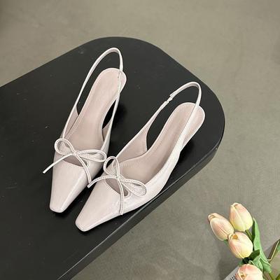 Szpiczasty nosek Torba na głowę Pojedyncze buty Damskie buty Delikatny styl wróżki Kokarda Cienki obcas Średni obcas Lekkie sandały z odkrytymi palcami