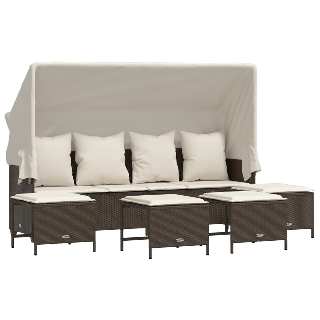 Vidaxl 5-Cz. Garden Furniture Set With Cushions, Brown, Poly Rattan
