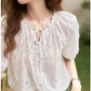 Mishow Frauen Bluse 2023 Neue Mode Elegante Pendler Stickerei Süße Rüschen Spitze-up Weibliche Pullover Tops MXC34C0019