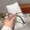 Fashion Semi-Rimless Round Frame Women's Ins Brand Design Pink Glasses Blue Light Blocking Retro Metal Decor Eyewear