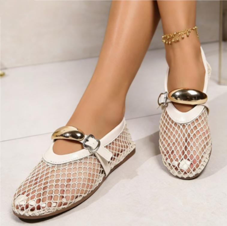 Women s Breathable Summer Round Toe Shallow Mouth Metal Buckle One Buckle Strap Soft Sole Flats Cutout Mesh Sandals 43 1890₽