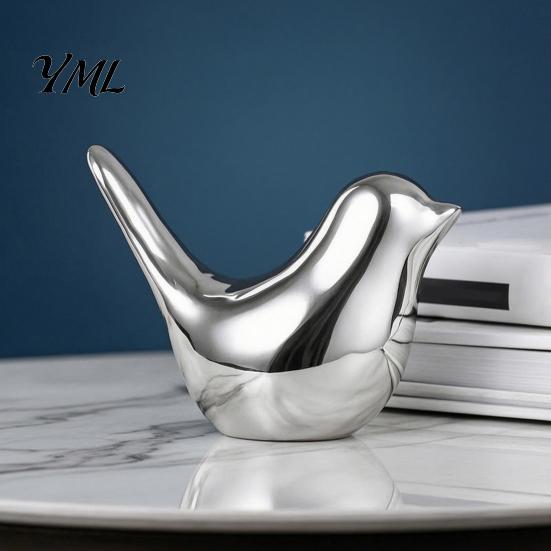 Smooth Electroplated Bird Figurine Modern Ceramic Figurines, Gold & Silver Home Decor, Minimalist Artistic Tabletop Ornament Abstract Animal
