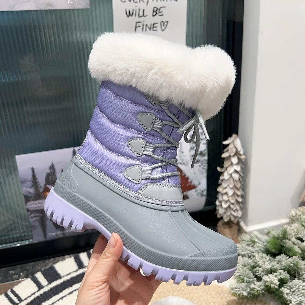 Women's Children Adults Soft Sole Height Enhancement Warm Fur One System With Winter Anti-slip Mountaineering Plush Lined Outdoor Sports Snow Boots