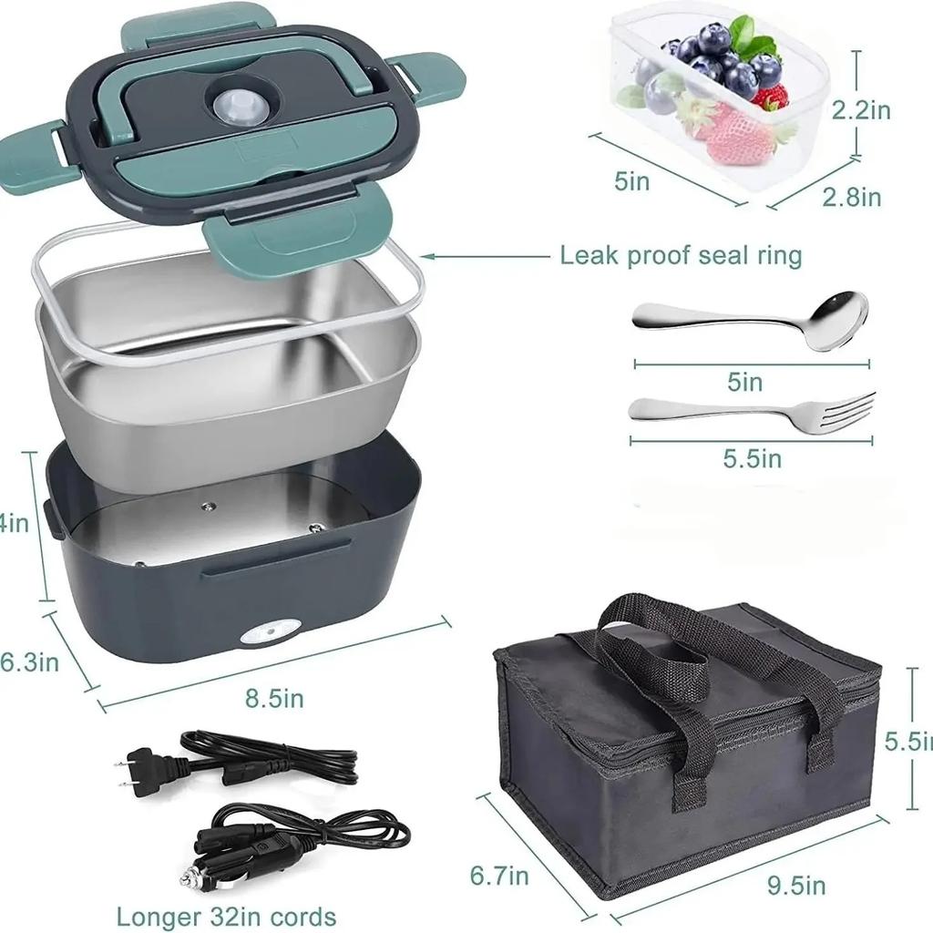 Portable Electric Lunch Box For Car and Home 1.5L Stainless Steel Food Warmer With Dual Power Leakproof and Fast Heating