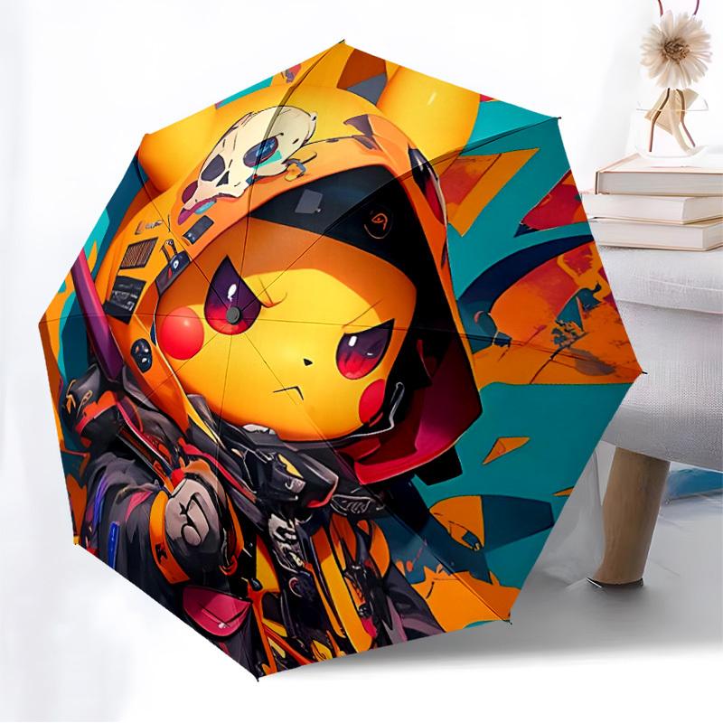 1pc Pikachu Helmet Automatic Folding Umbrella - Compact 8-Rib Design, Durable Plastic & Iron, Lightweight for Outdoor Daily Use, a0929194