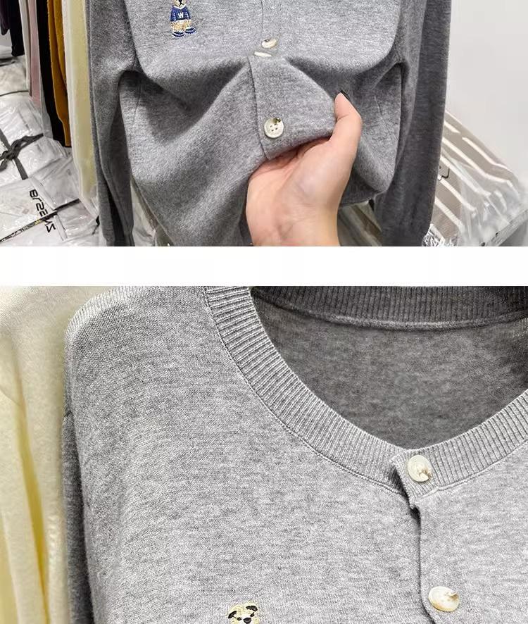Retro Schwarzer Strick-Cardigan mit Bärenstickerei für Damen - Herbst/Winter Kollektion