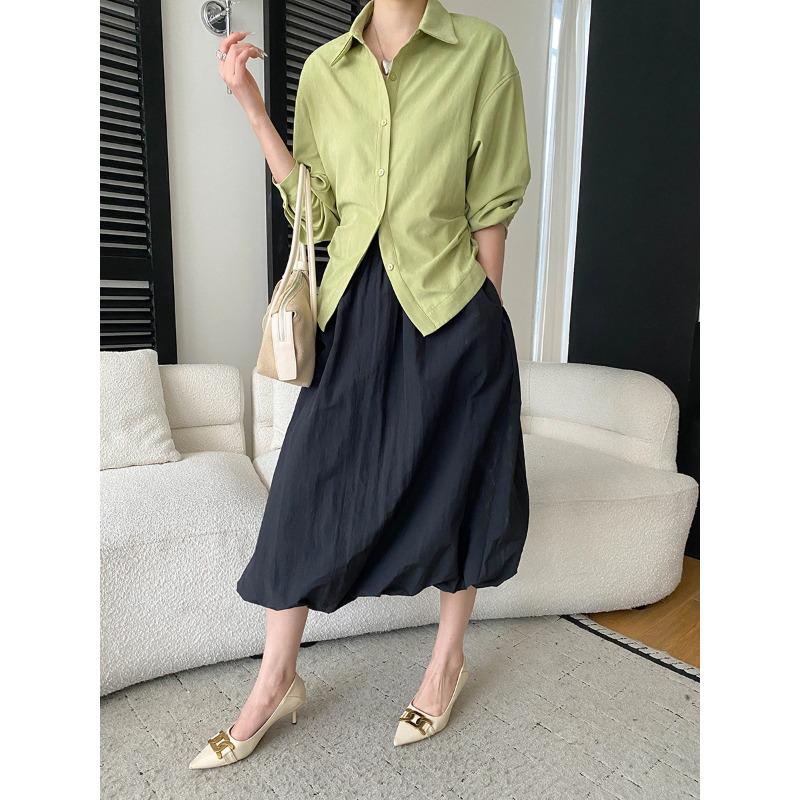Sinan French Style Slimming Pleated Lapel Shirt SN8600