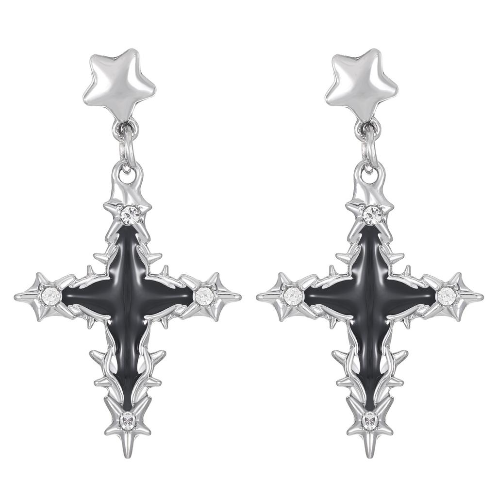 Korean version of simple niche high-end five-pointed star earrings, sweet and cool ins wind cross, mango star earrings, new earrings.