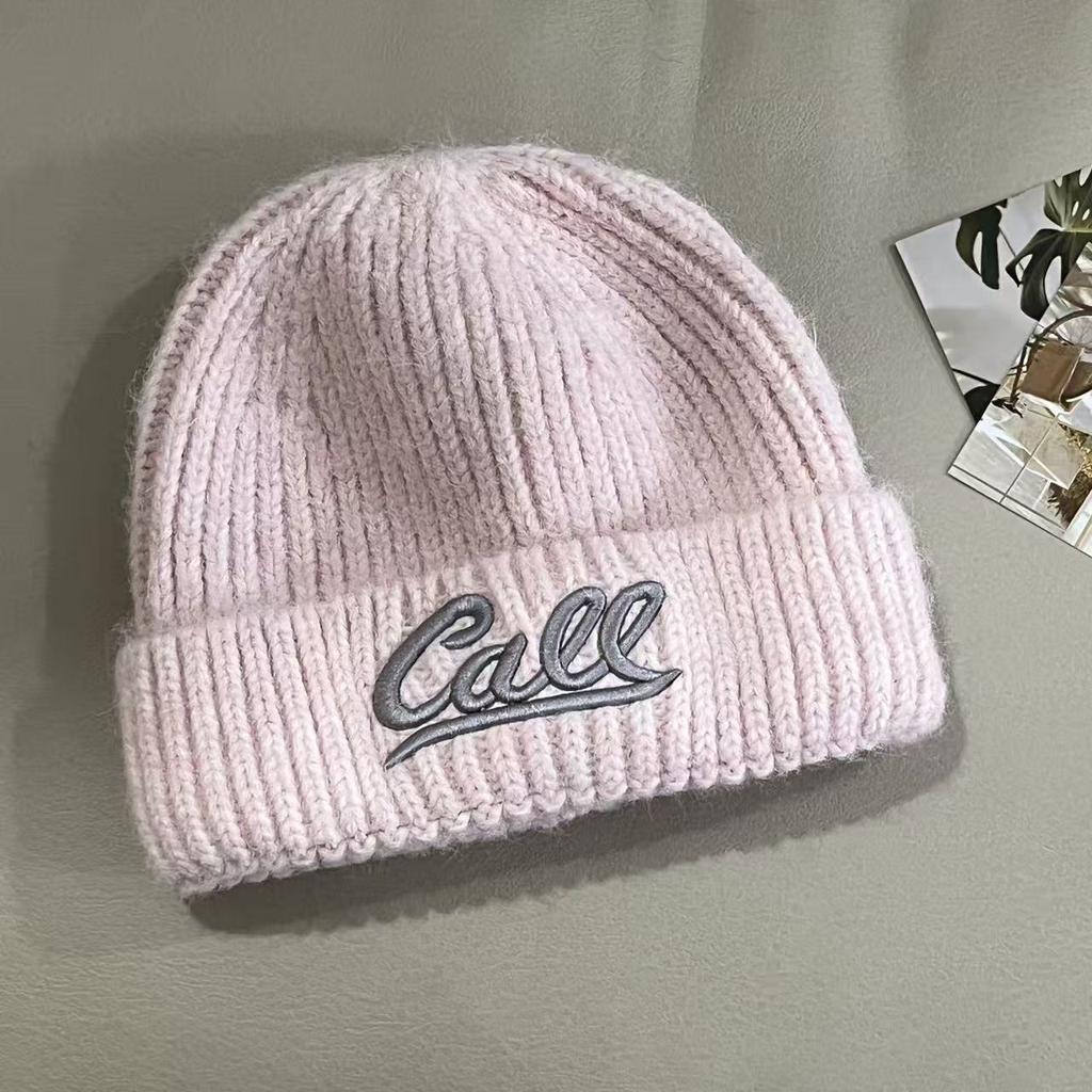 Autumn and winter new fashion letter embroidery knitted hat Korean version versatile solid color big head circumference shows the face small warm