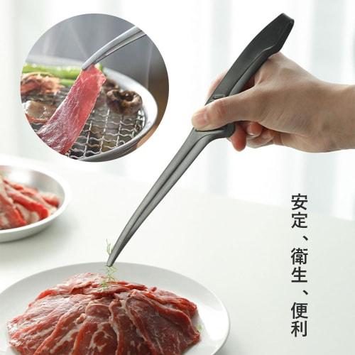 DFsucces Yakiniku Tongs, Stainless Steel BBQ Tongs, Set of 3, with Floating Tips, Slim and Easy Grip, Non-Slip, Perfect for Serving Pasta and Yakiniku