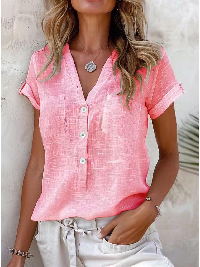 2026 Spring/Summer Women's Bestseller: Solid Color Twist Button Short Sleeve Top