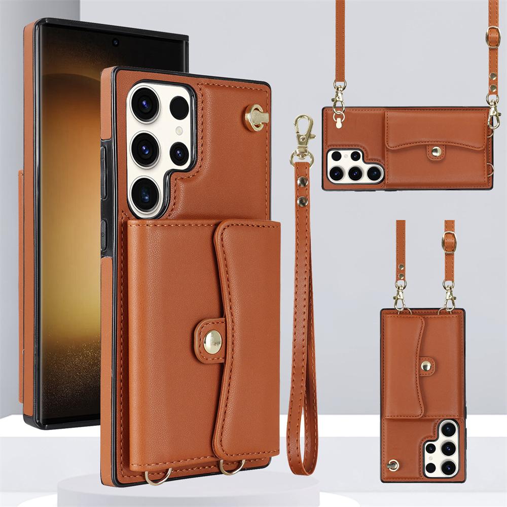 

Кожаный ремешок Crossbody Wallet Kickstand Чехол для телефона Samsung Galaxy S23 Ultra S22 S21 Plus S20 FE Note20 Ultra Organ Multi-Card Slot Крышка держателя