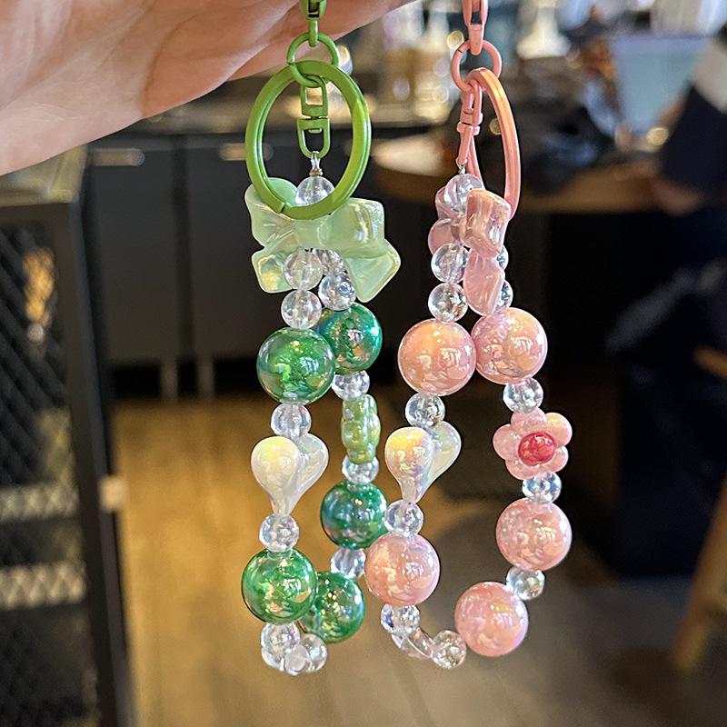 Charming Flower Bow Beaded Keychain & Heart Phone Charm
