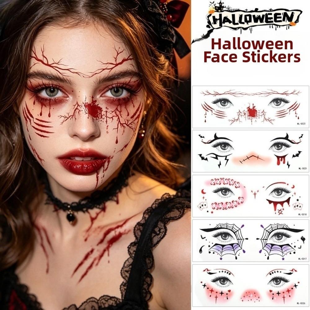 Spider Web Halloween Face Tattoo Sticker Ghost Bat Body Art Scar Stickers Haunted House