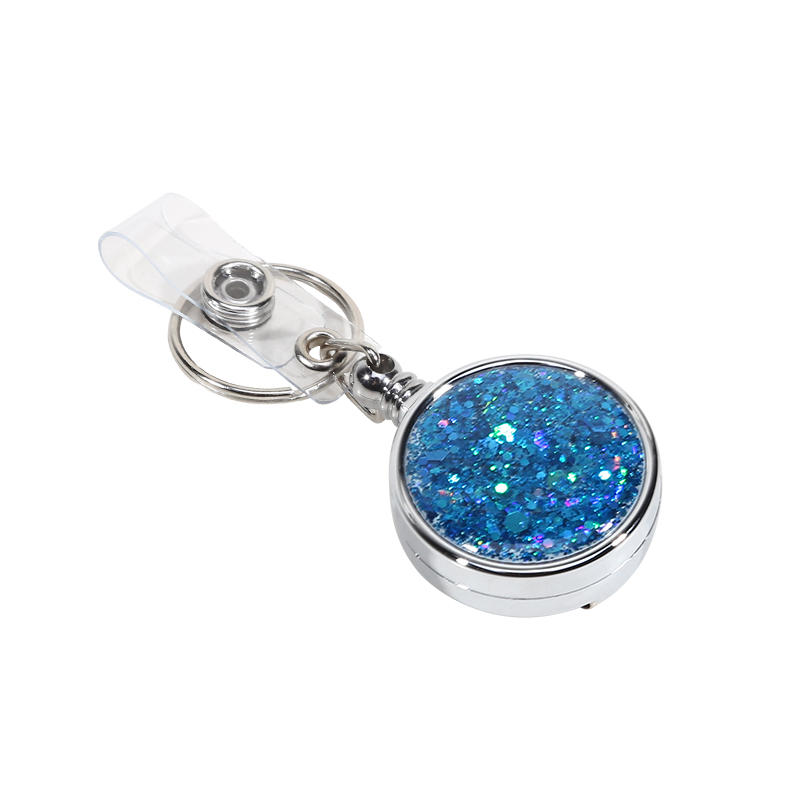 Glitter Epoxy Resin Rotating Retractable Keychain Badge Reel with Sequins Cute Creative Office ID Card Holder Strap