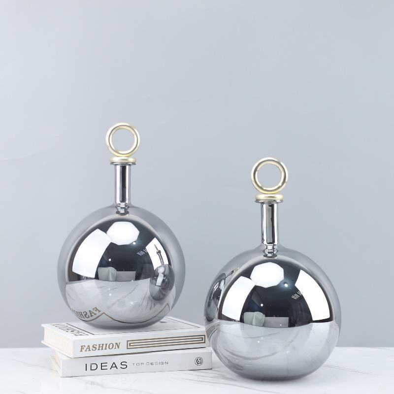 Creative Electroplating Silver Ball Glass Vase Ornaments High-end Art Flower Arrangement Container Room Dining Table Floral Vase