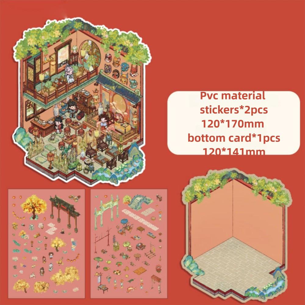 Chinese Retro 3D Stacked Landscape Stickers Multicolor Landscaping Making Sticker  Game