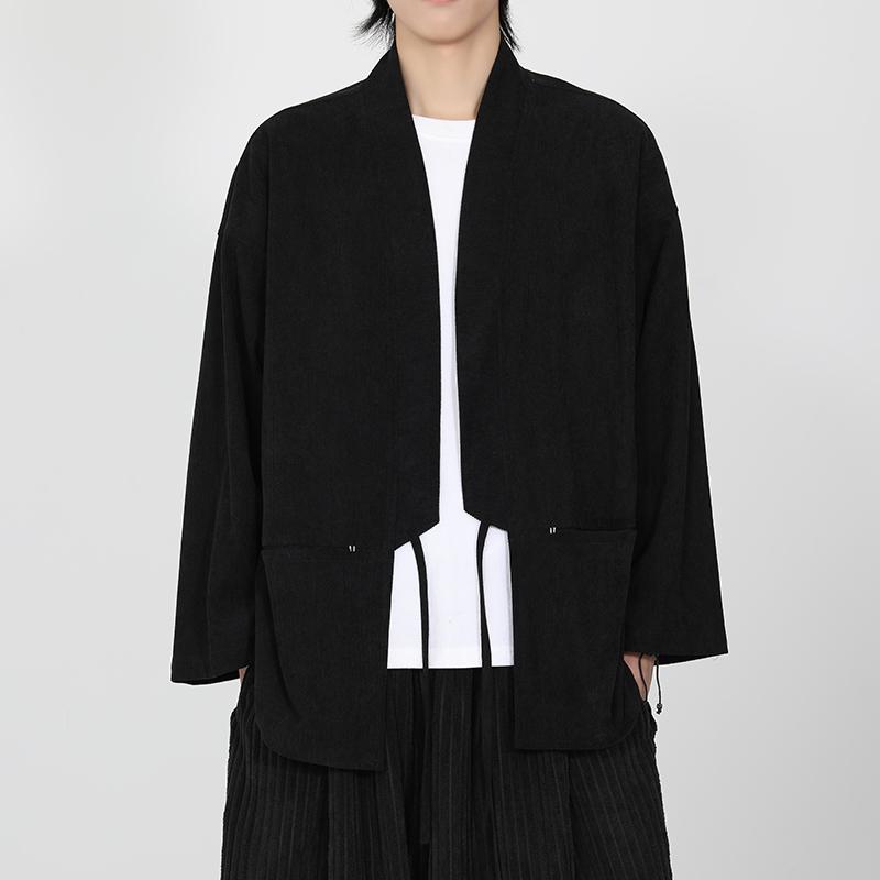 

Весна Осень Мужская Вельветовая Куртка Кимоно Мужской Свободный Кардиган Пальто Ханфу Мужская Однотонная Верхняя Одежда Винтажный Китайский Стиль Костюм Тан L чёрный