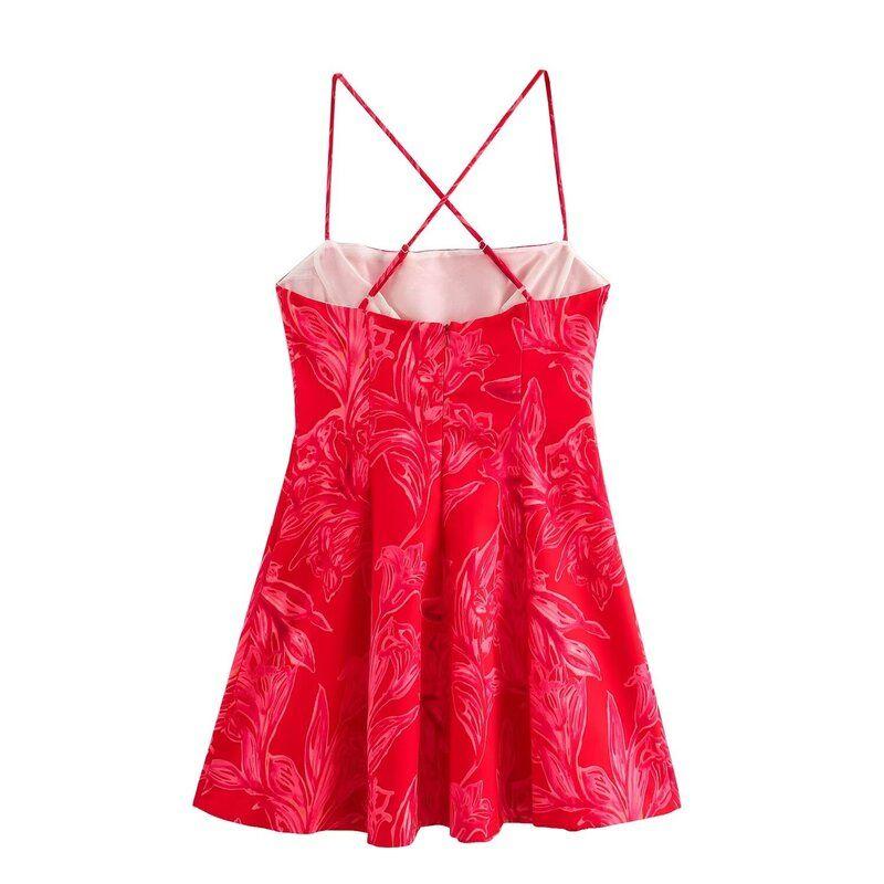 Western Style 2024 Autumn New Women clothes Sling Flowers Print Mini Dress Short dress 8508136