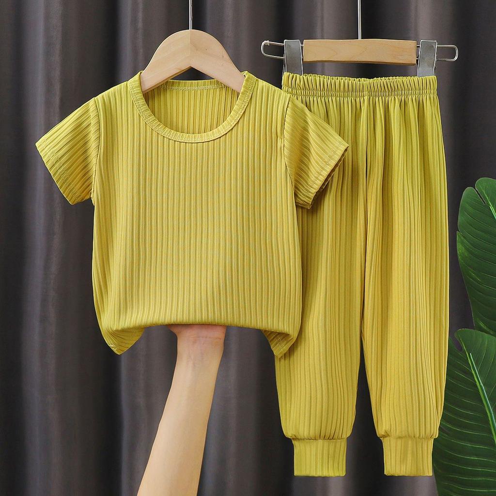 Kinder-Nachtwäsche Klimaanlagen-Kleidung Kurzarm-Set Eisseide Zweiteiliges Set Sommer Mädchen Hauskleidung für mittlere und kleine Kinder